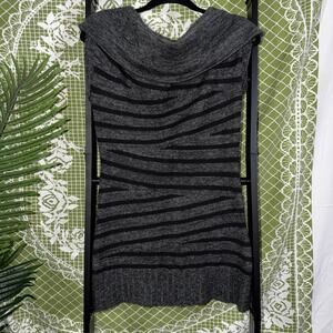 Guess Grey Black Striped Marled Knit Cowl Neck Sweater Mini Dress - Medium